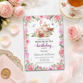Elegante 90. Geburtstags-High-Tea-Party  Einladung
