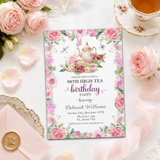 Elegante 98. Geburtstags-High-Tea-Party  Einladung