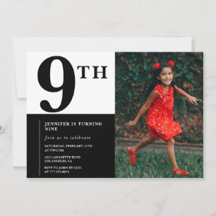 Elegante 9. Geburtstagseinladung Mädchen Chic Foto Einladung