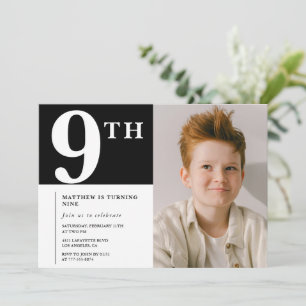 Elegante 9. Geburtstagseinladung Schwarzes Jungenf Einladung