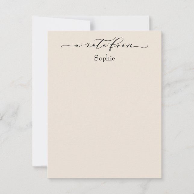 Elegante "A Note From" Einfache Karte in Cream (Vorderseite)