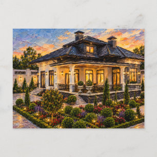 Elegante Abendgarten-Anwesen Ölmalerei Postkarte