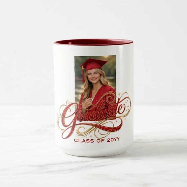Elegante Abschluss-Script-Kunst mit Foto-Feature Tasse (Zentrum)