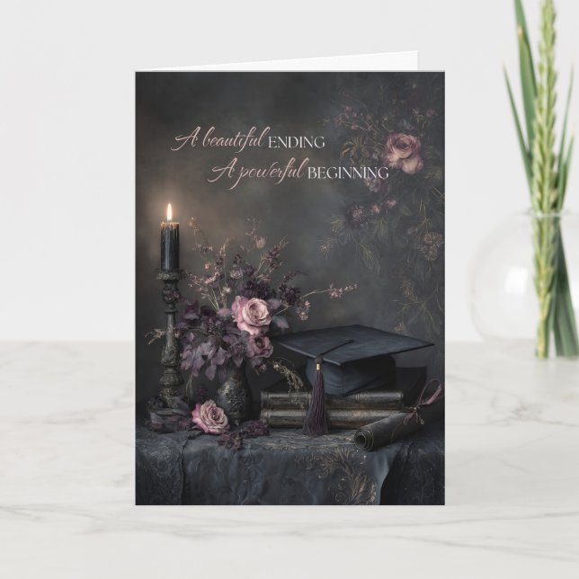 Elegante Abschlussblumen Düster Romantisch Karte (Vorderseite)