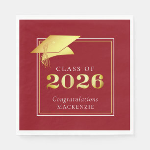 Elegante Abschlussfeier 2026 Rot Gold Personalisie Serviette