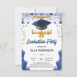 Elegante Abschlussfeier in Navyblau und Gold Einladung