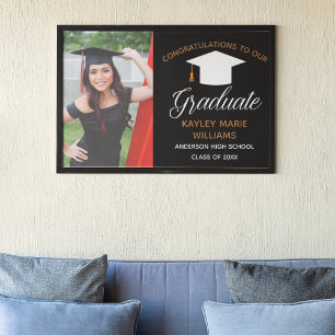 Elegante Abschlussfoto Schwarz Abschlussfeier Poster