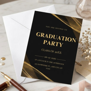 Elegante Abschlussklasse 2025 Schwarz Gold Party-E Einladung