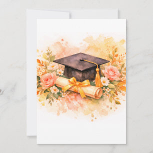 Elegante Abschlussmütze mit Blumendesign Einladung