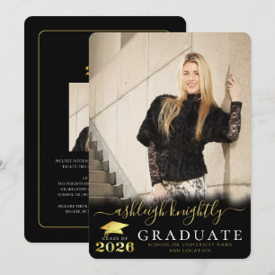Elegante Absolventin 2026 Schwarze Goldschrift 2 F Ankündigung