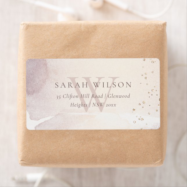 Elegante Abstrakt Gold Lila Monogram-Adresse (Insitu)