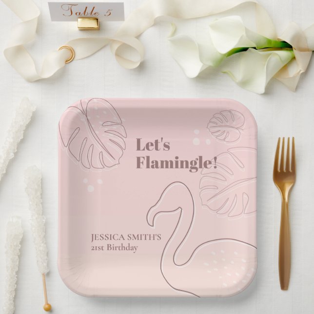Elegante Abstrakt Lasse Flamingle Pappteller (Hochzeit)