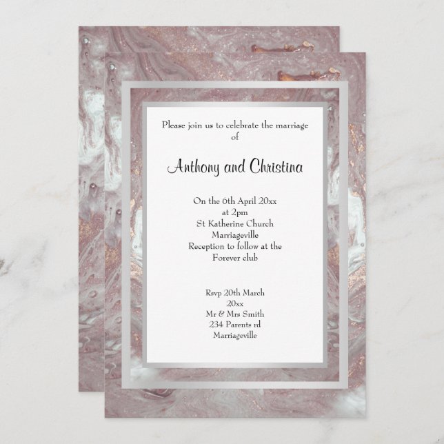 ELEGANTE ABSTRAKT MARBLE WEDD INVITATION EINLADUNG (Vorne/Hinten)