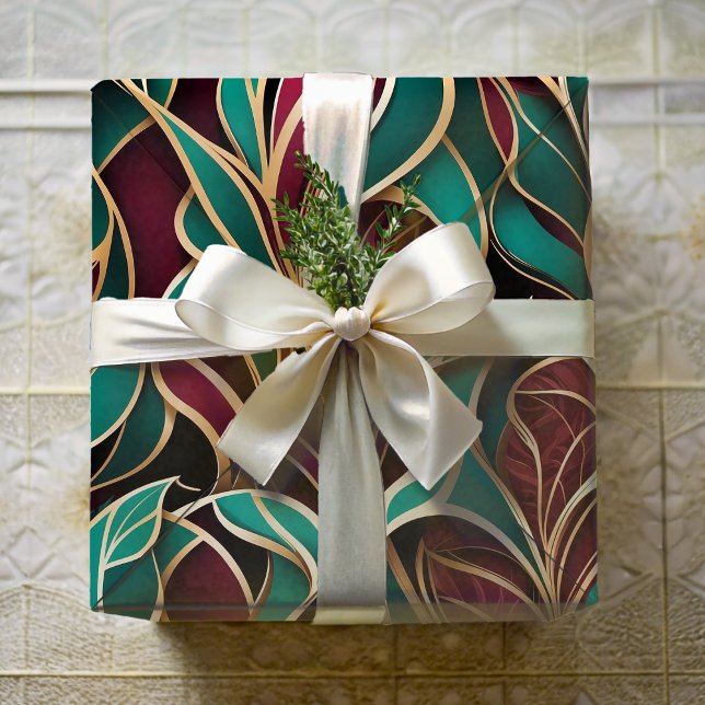 Elegante Abstrakte Blätter Altersvorsorge Geschenk Geschenkpapier (Elegant Abstract Leaves Retirement Gift for Mom Wrapping Paper)