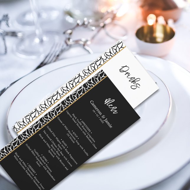 Elegante Abstrakte Blätter Border Dinner Drinks Me (Elegant Abstract Leaves Border Dinner Drinks Menu)