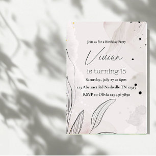 Elegante Abstrakte Blätter Girl Birthday Party Einladung