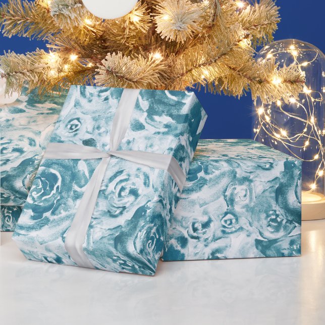 Elegante Abstrakte Blaue Flora Rose Geschenkpapier (Feiertage)