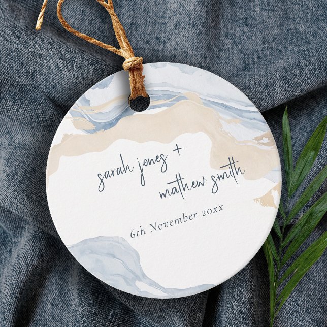 Elegante Abstrakte Blue Beige Coastal Beach Hochze Geschenkanhänger (Von Creator hochgeladen)