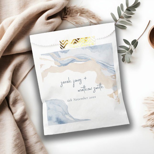 Elegante Abstrakte Blue Beige Coastal Beach Hochze Geschenktütchen (Von Creator hochgeladen)