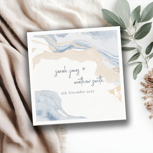 Elegante Abstrakte Blue Beige Coastal Beach Hochze Serviette (Von Creator hochgeladen)