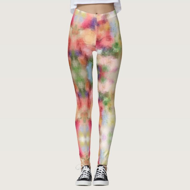 Elegante Abstrakte Blumenvorlage Moderne Farben Leggings (Vorderseite)