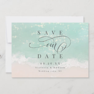 Elegante abstrakte funkelnde Ozeanstrand Save The Date
