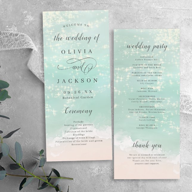 Elegante abstrakte Hochzeit am Meer Programm (Elegant abstract sparkling ocean beach wedding program)