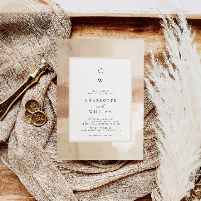 Elegante Abstrakte Hochzeit in Brushed Gold Einladung (Von Creator hochgeladen)