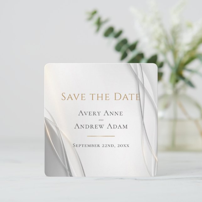 Elegante Abstrakte Hochzeit Save The Date (Stehend Vorderseite)