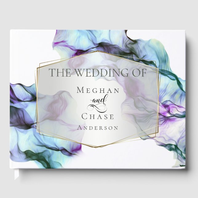 Elegante Abstrakte Indigo Aquamarin Ink Wirbel Gästebuch (Vorderseite)