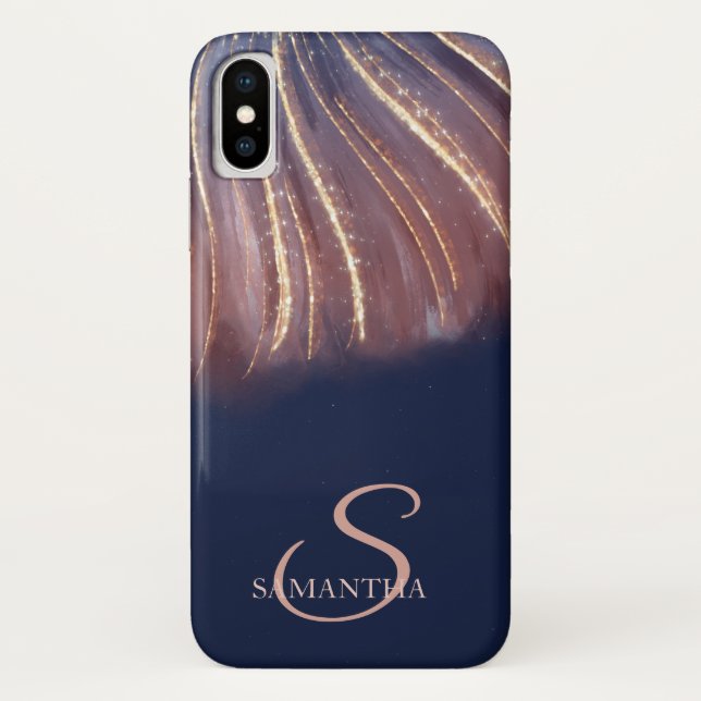 Elegante, Abstrakte Linien, Navy Blue Case-Mate iPhone Hülle (Rückseite)