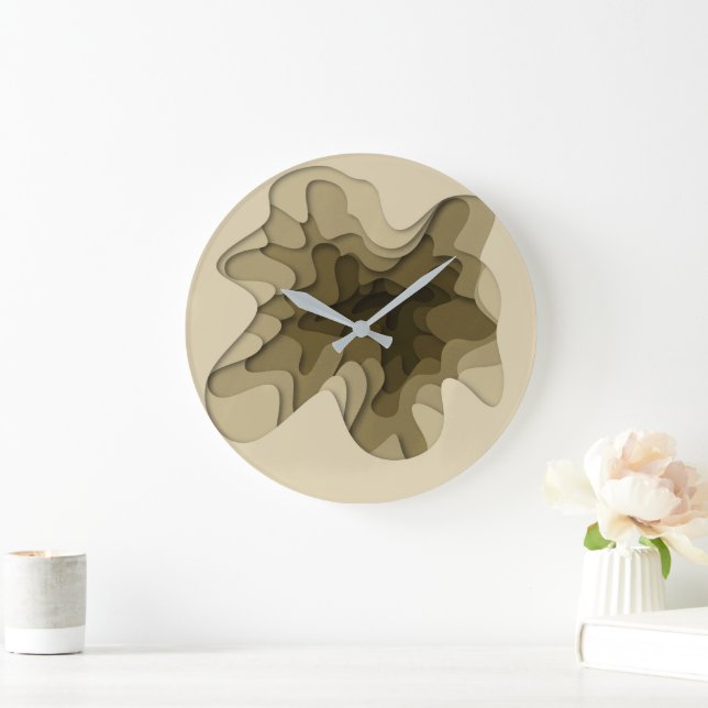 Elegante Abstrakte Ombre Brown Layers Wall Clock Große Wanduhr (Zuhause)