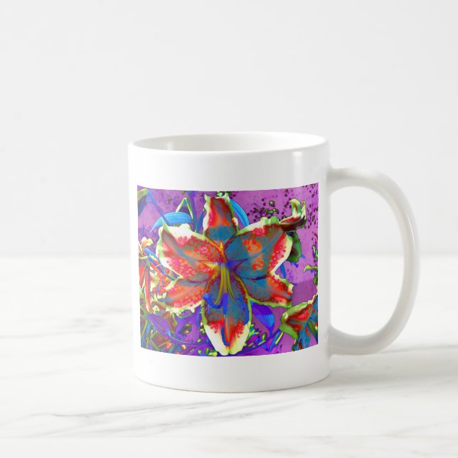 Elegante abstrakte Retroblau-Blume Kaffeetasse (Rechts)