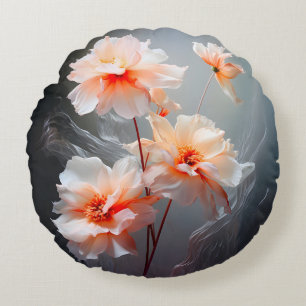 Elegante abstrakte rosa Blüten-Nebelströmung Rundes Kissen