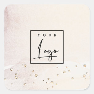 Elegante Abstrakte Rose Gold Lila Wasserfarben-Log Quadratischer Aufkleber