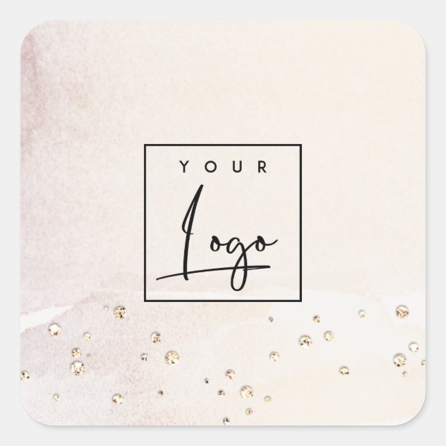 Elegante Abstrakte Rose Gold Lila Wasserfarben-Log Quadratischer Aufkleber (Vorderseite)
