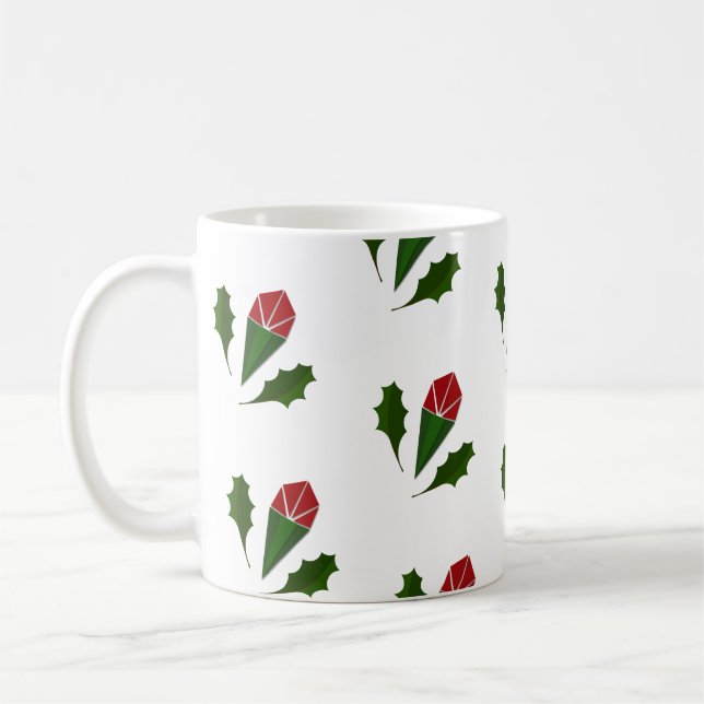Elegante Abstrakte Rote Rosen & Blätter Blumenmust Kaffeetasse (Links)