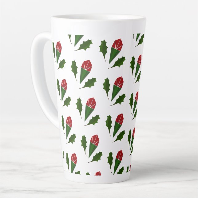 Elegante Abstrakte Rote Rosen & Blätter Blumenmust Milchtasse (Linke Ecke)