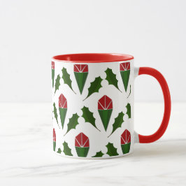 Elegante Abstrakte Rote Rosen & Holly Floral Muste Tasse