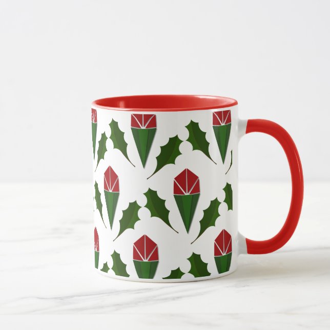 Elegante Abstrakte Rote Rosen & Holly Floral Muste Tasse (Rechts)