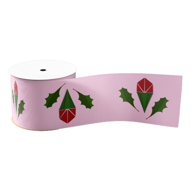 Elegante Abstrakte Rote Rosen & Holly Holiday Pink Ripsband (Spule)