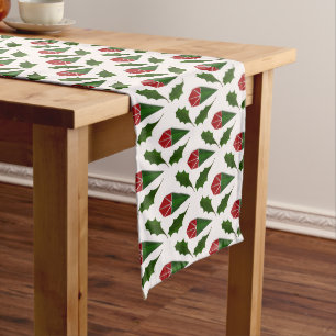 Elegante Abstrakte Rote Rosen und Holly Pattern Großer Tischläufer