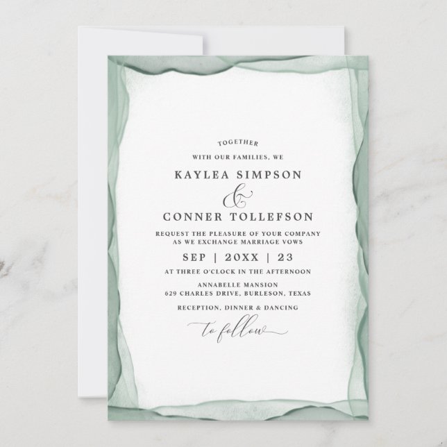 Elegante Abstrakte Sage Green Wedding Watercolor Einladung (Vorderseite)