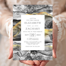 Elegante Abstrakte Schwarz-Grau-Hochzeit Einladung