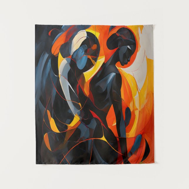 Elegante Abstrakte Silhouette im Fiery Tones Wandteppich (Vorderseite)