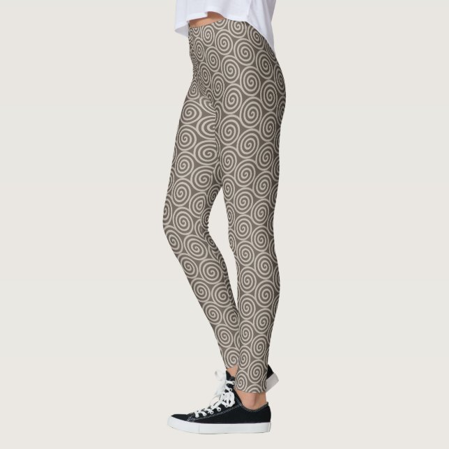 Elegante Abstrakte Spiralkreise auf braun Leggings (Links)
