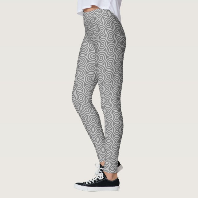 Elegante Abstrakte Spiralkreise auf grauen Schatti Leggings (Links)