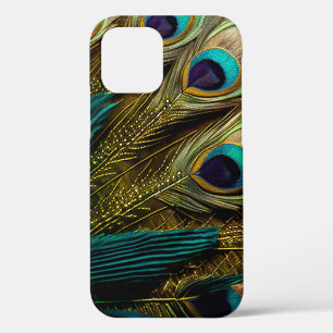 Elegante abstrakte Teal Blau Gold Pfauenfedern iPhone 12 Pro Hülle