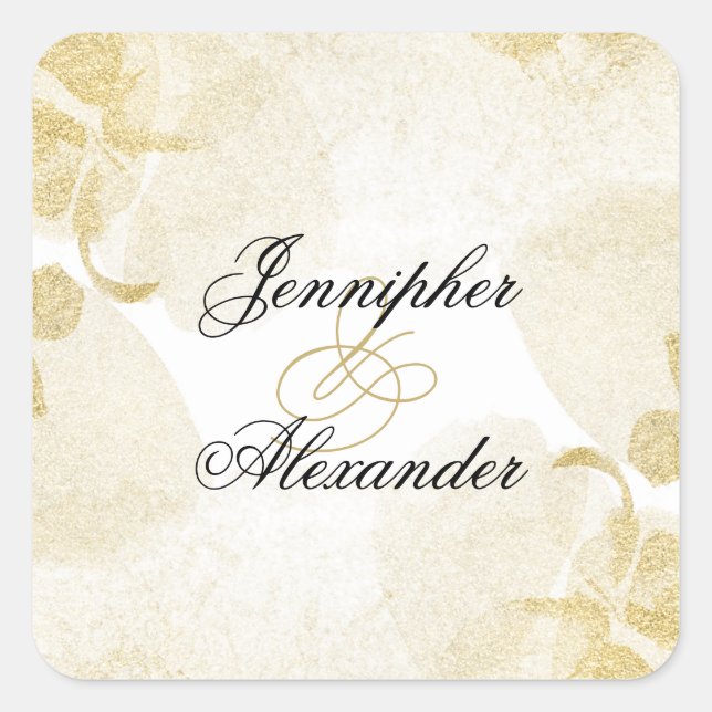 Elegante Abstrakte Wasserfarben-Hochzeit Quadratischer Aufkleber (Vorderseite)