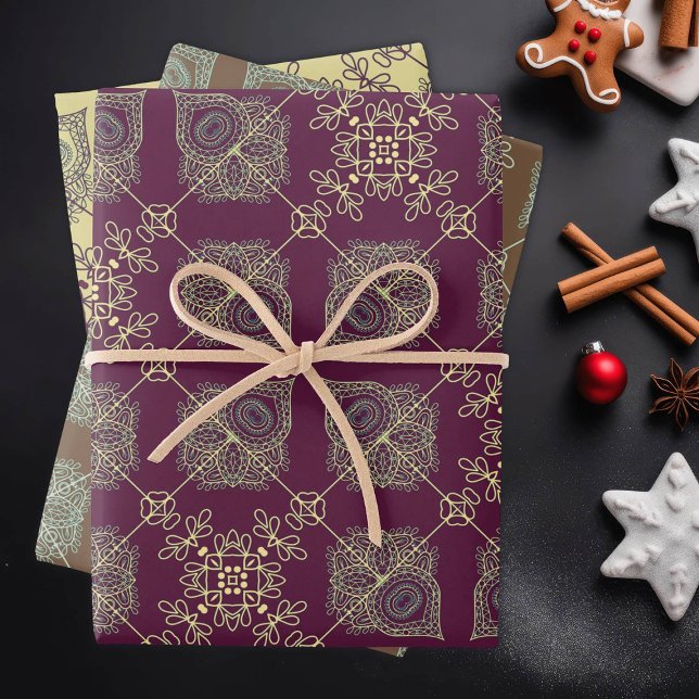 Elegante Abstrakte Weihnachten, Pflaume, Tan, Geschenkpapier Set (Von Creator hochgeladen)